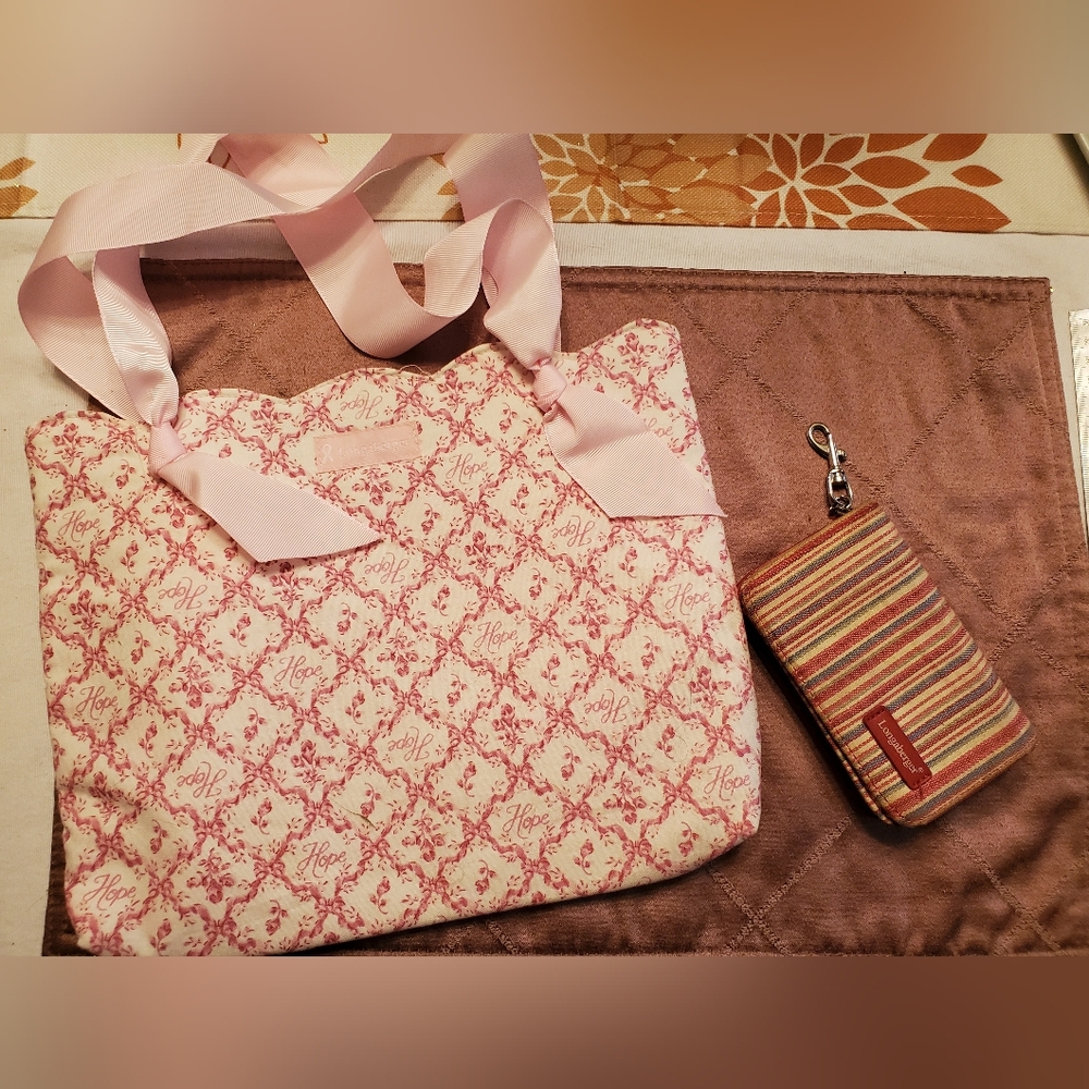 Longaberger pink ribbon tote purse bag for cancer & Homestead striped wallet